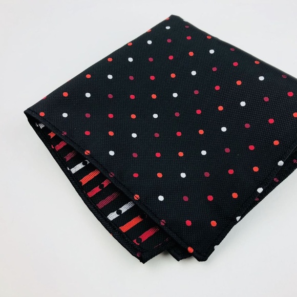 Pocket Square 100% Silk Black with Dot Pattern - Picture 1 of 5